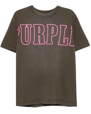 Purple Brand Logo-Print Distressed T-Shirt - Black