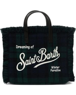 MC2 Saint Barth Mini Vanity Fringed-Edge Tartan-Pattern Tote Bag - Black