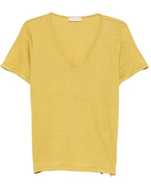 Momoní V-Neck Short-Sleeved Linen T-Shirt - Yellow