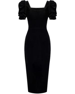 POST MERIDIEM Puff-Sleeve Midi Dress - Black