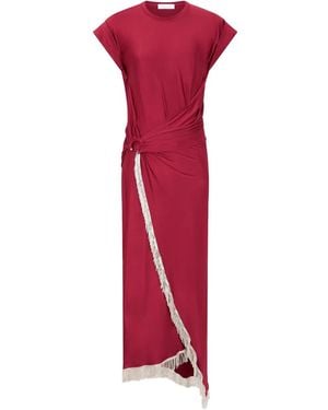 Rabanne Gerafftes Kleid mit Fransen - Rot