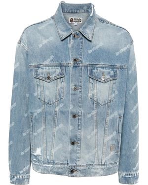 A Bathing Ape Monogram-Print Denim Jacket - Blue