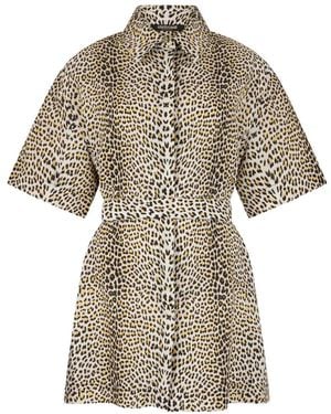 Roberto Cavalli Leopard-Print Belted Mini Dress - White