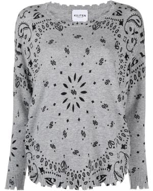 Kujten Paisley-Print Scalloped-Edge Jumper - Grey