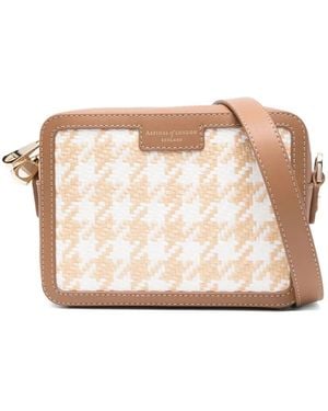 Aspinal of London Houndstooth Raffia Cross Body Bag - Natural