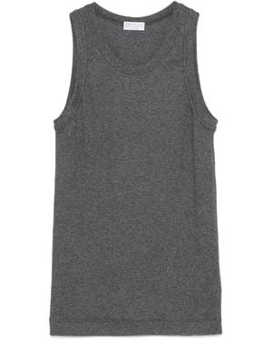 Brunello Cucinelli Top Con Detalle Monili - Gris
