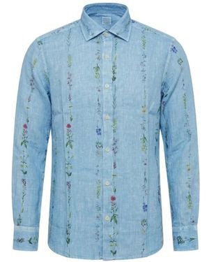 120% Lino Floral-Print Linen Shirt - Blue