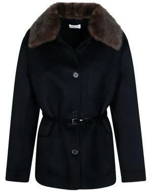 P.A.R.O.S.H. Belted Faux-Fur Collar Coat - Black
