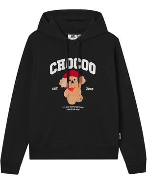 Chocoolate Bear-Print Hoodie - Black