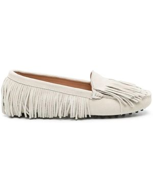 SCAROSSO Fringed Suede Loafers - White