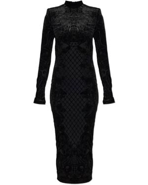 Balmain Robe Mi-Longue En Velours À Motif - Black