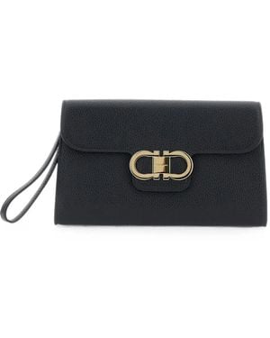 Ferragamo Double Gancini Clutch Bag - Black