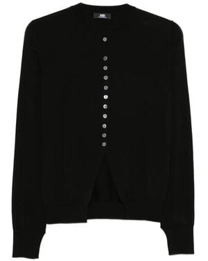 Alpha Studio Button-Up Crew-Neck Cardigan - Black