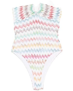 Missoni Zigzag-Knit Halterneck Swimsuit - White