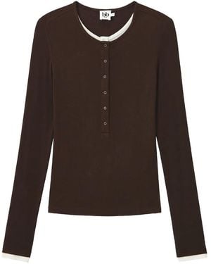 B+ AB ハーフボタン ロングtシャツ - ブラウン