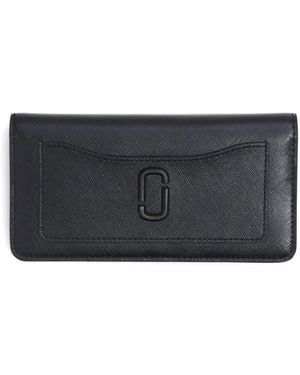 Marc Jacobs Billetera de cuero negro con placa del logotipo - Gris