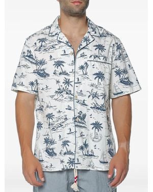 MC2 Saint Barth Kalea Piping Detail Surfer-Print Shirt - Blue