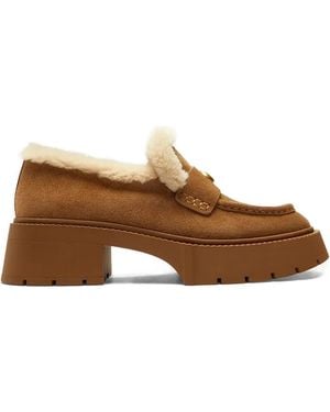 COACH Leah Shearling-Trim Logo Loafers - Brown