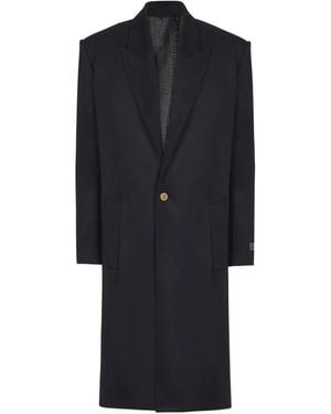 Balmain Wollen Mantel Met Enkele Rij Knopen - Zwart