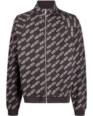 KENZO Logo Print Zip-Up Jacket - Gray