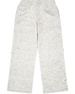BIRTH OF ROYAL CHILD Cashew Blossom Pearl Embellished Brocade Track Trousers - White