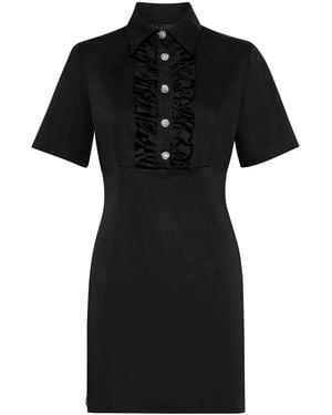 Philipp Plein Ruffle-Trim Short-Sleeve Minidress - Black
