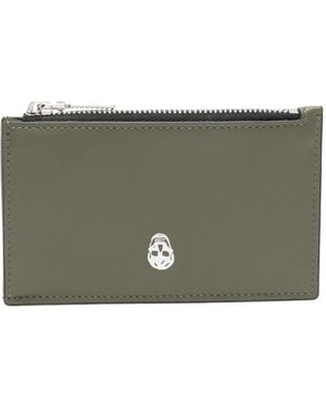 McQueen Skull-Detail Zip Card Holder - Gray