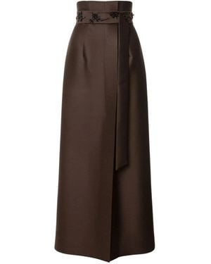 Alberta Ferretti Satin Midi Skirt - Brown