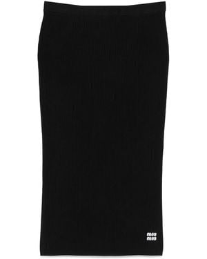 Miu Miu Intarsia-Logo Midi Skirt - Black