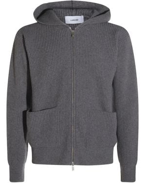 Lardini Ribbed Zip-Up Knitted Hoodie - Grey