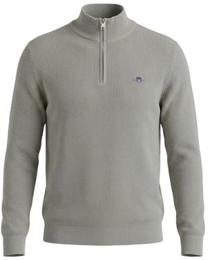 GANT Half-Zip Waffle-Knit Sweater - Gray