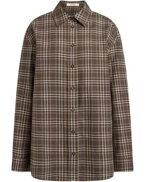 12 STOREEZ Checked Flannel Shirt - Brown