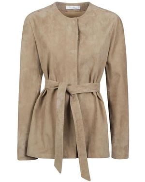 Max Mara Belted Suede Jacket - Natural