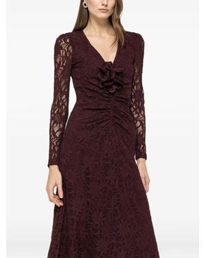 Nissa Floral Applique Lace Dress - Red