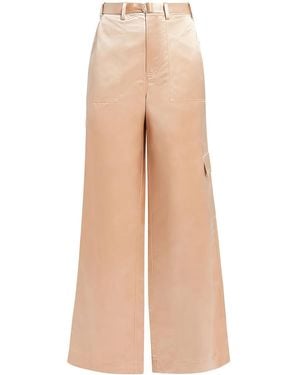 STAUD Belted Satin-Finish Palazzo Pants - Natural