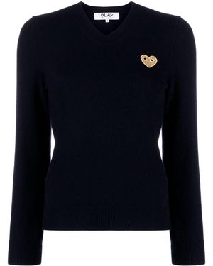 COMME DES GARÇONS PLAY Heart-Patch V-Neck Wool Jumper - Blue