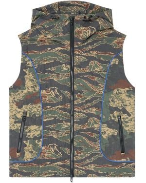 DIESEL Gilet Con Stampa Camouflage E Cappuccio - Grigio