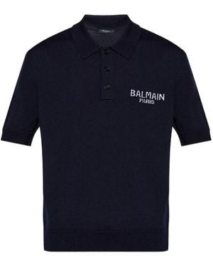 Balmain Logo-Detail Polo T-Shirt - Blue