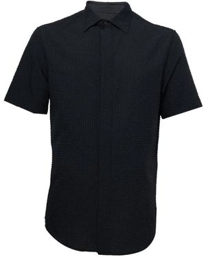 Emporio Armani Short-Sleeved Charcoal-Colored Technical Seersucker Icon Shirt - Black