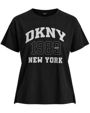 DKNY Rhinestone-Embellished Logo-Print T-Shirt - Black