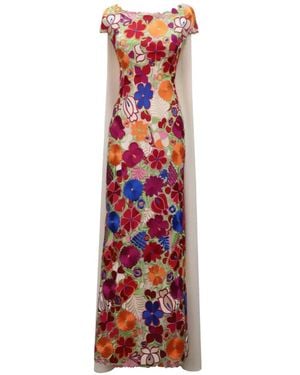 Gemy Maalouf Floral Cape Dress - Red
