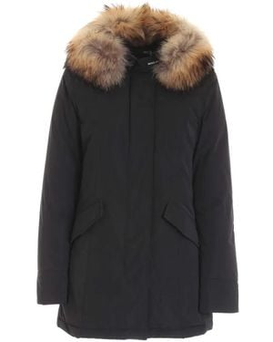 Woolrich Abrigo Con Ribete De Pelo - Negro