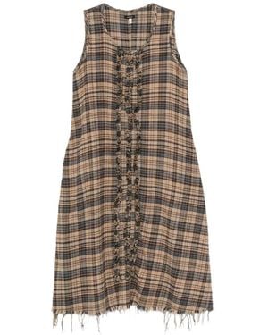R13 Ruffled Checked Midi Dress - Natural