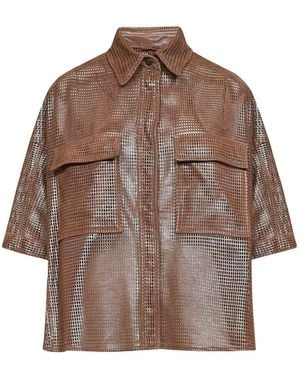 Brunello Cucinelli Metallic Net Leather Shirt - Brown