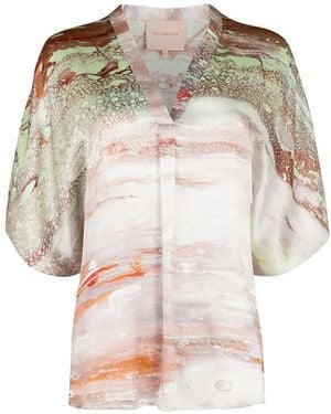 ROKSANDA Varo Abstract-Print V-Neck Blouse - White