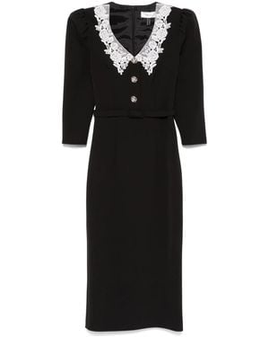Nissa Lace-Collar Midi Dress - Black