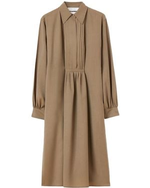 Jil Sander Straight-Point Collar Wool Dress - Natural