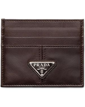 Prada Logo-Plaque Leather Card Holder - Brown