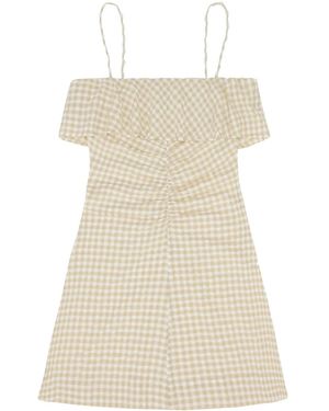 Ganni Gingham Check-Print Ruffled Minidress - Natural