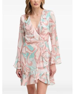 GAUDI Ruffled Patterned Mini Dress - White